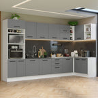 Cocina Integral Esquinera 479 x 52 cm 14 Puertas 3 Cajones Blanco/Gris Agata