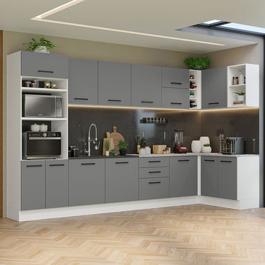 Cocina Integral Esquinera 479cm Blanco/Gris Agata 01