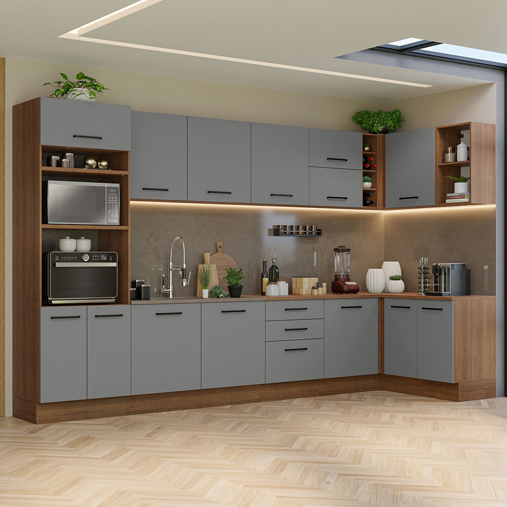 Cocina Integral Esquinera 499cm Marrón/Gris Agata 01