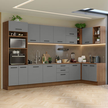 Cocina Integral Esquinera 499cm Marrón/Gris Agata 01