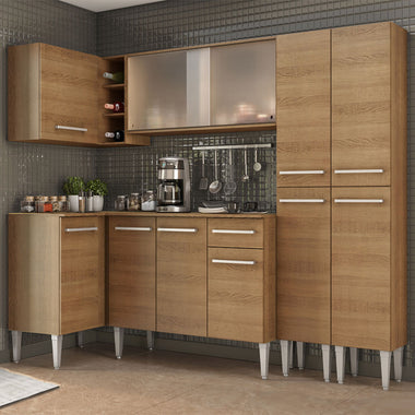 Cocina Integral Esquinera 293cm Marrón Emilly Self 05