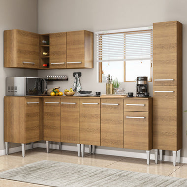 Cocina Integral Esquinera 325cm Marrón Emilly Agua 02