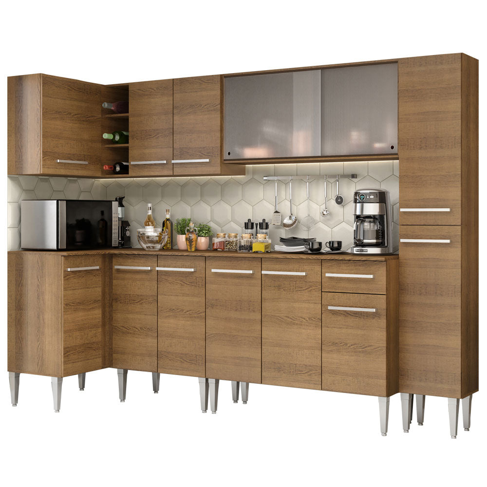 Cocina Integral Esquinera 325cm Marrón Emilly Space 03