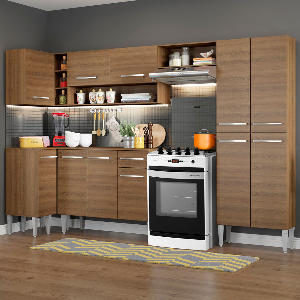 Cocina Integral Esquinera 353cm Marrón Emilly Sun 01