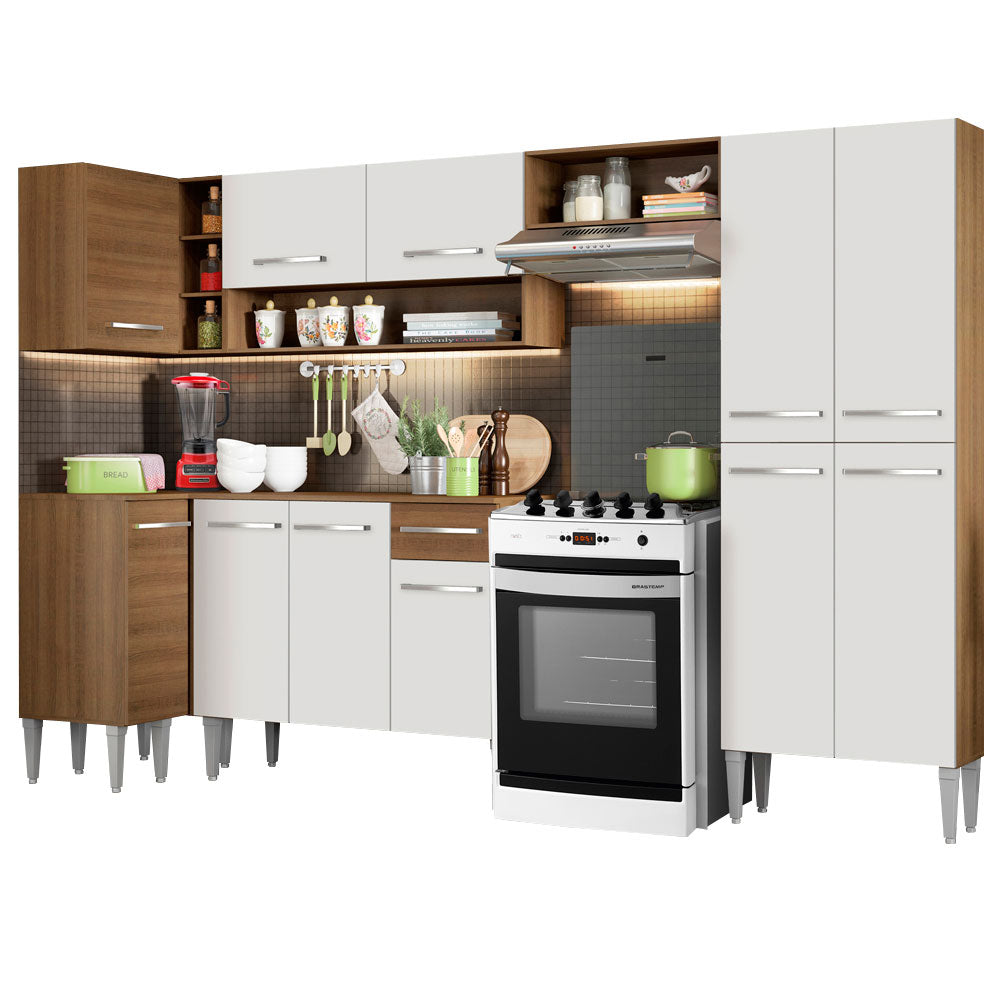 Cocina Integral Esquinera 353cm Marrón/Blanco Emilly Sun 01