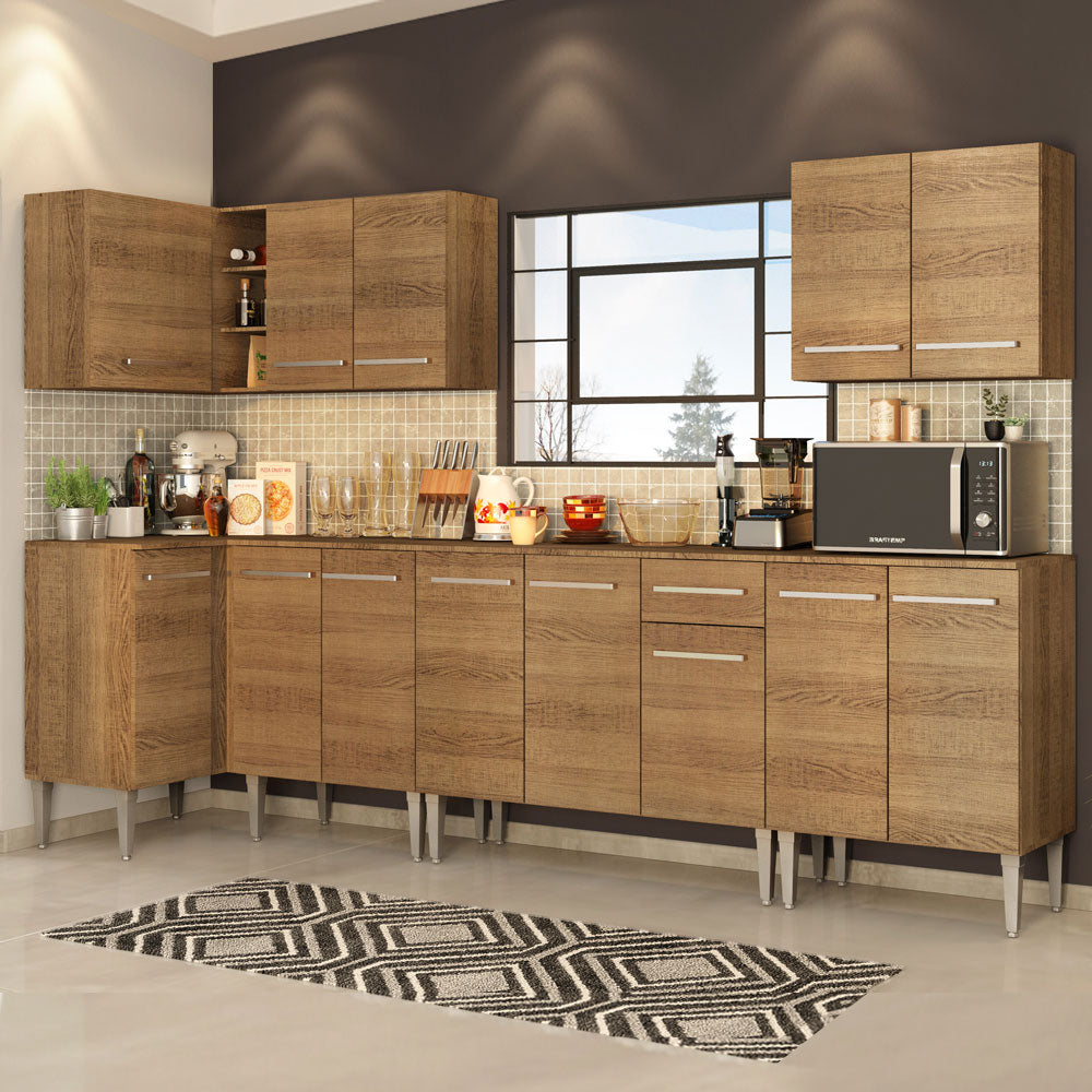 Cocina Integral Esquinera 357cm Marrón Emilly Rock 01