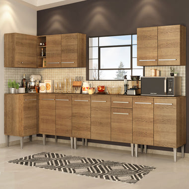 Cocina Integral Esquinera 357cm Marrón Emilly Rock 01