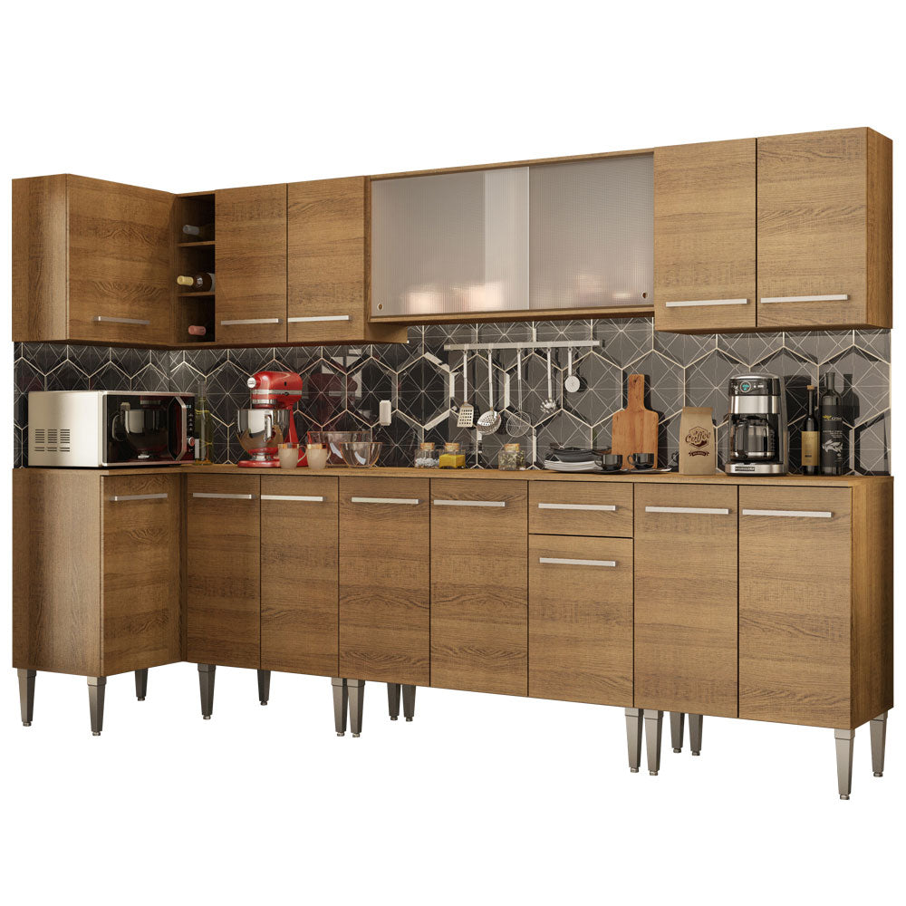 Cocina Integral Esquinera 357cm Marrón Emilly Jazz 02
