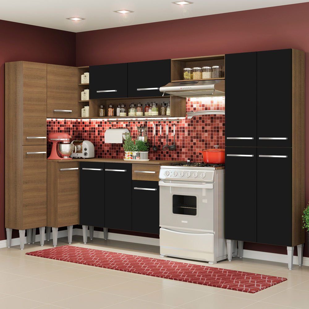 Cocina Integral Esquinera 385cm Marrón/Negro Emilly Love 01