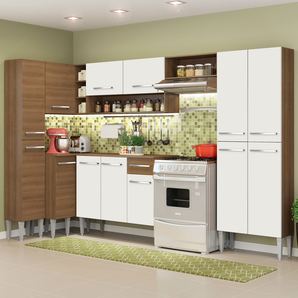 Cocina Integral Esquinera 385cm Marrón/Branco Emilly Love 01