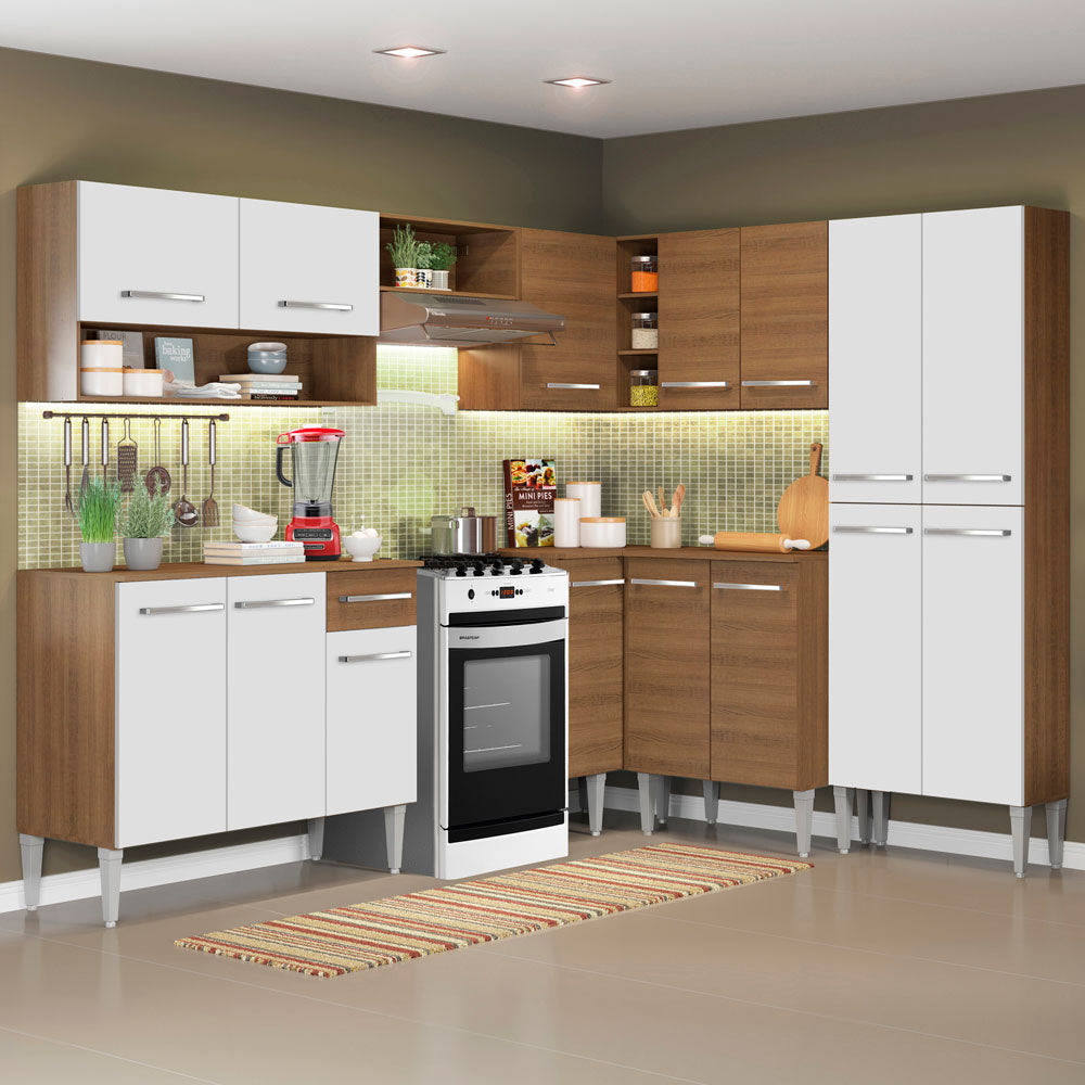 Cocina Integral Esquinera 417cm Marrón/Blanco Emilly Ice 01