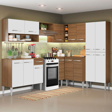 Cocina Integral Esquinera 417cm Marrón/Blanco Emilly Ice 01