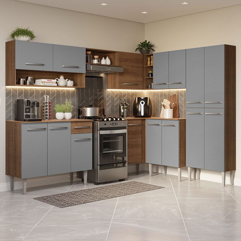 Cocina Integral Esquinera 417cm Marrón/Gris Emilly 02