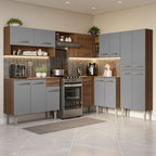 Cocina Integral Esquinera 417cm Marrón/Gris Emilly 02