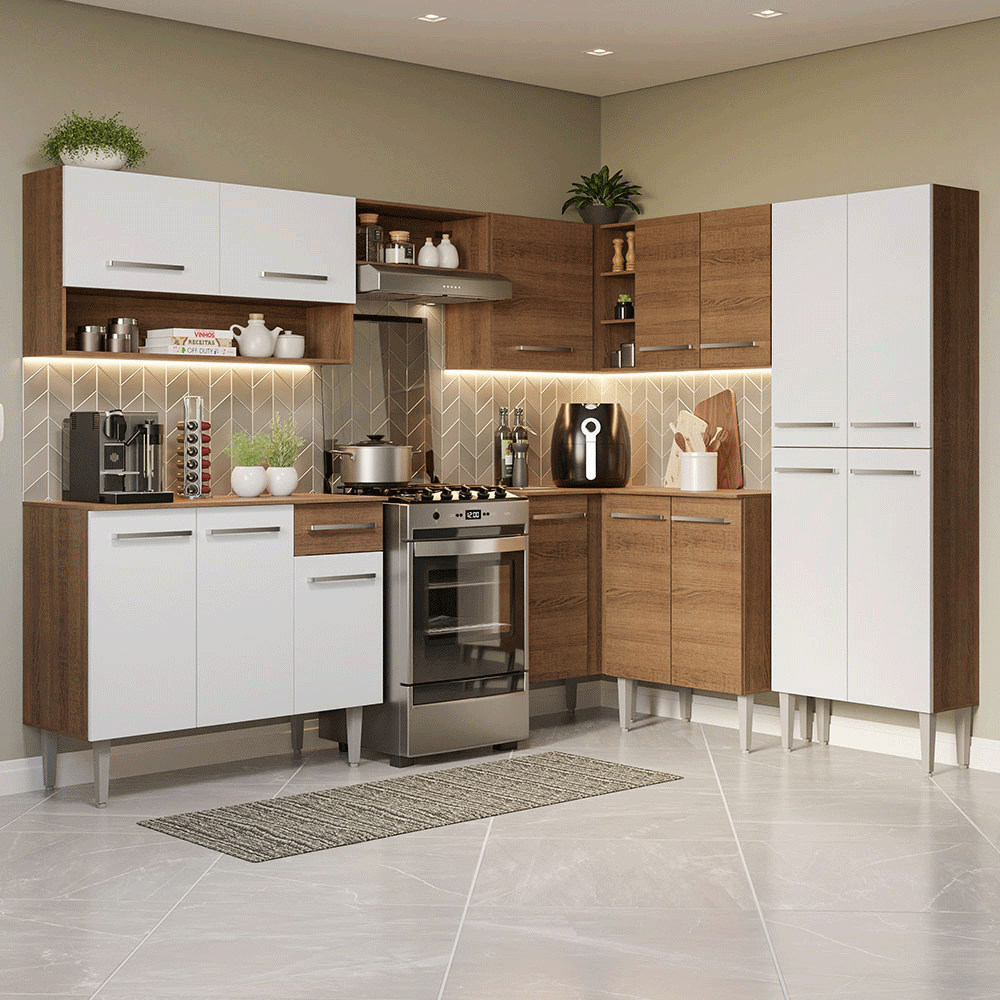 Cocina Integral Esquinera 417cm Marrón/Blanco Emilly 02