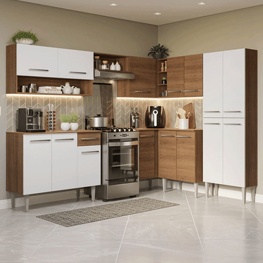 Cocina Integral Esquinera 417cm Marrón/Blanco Emilly 02