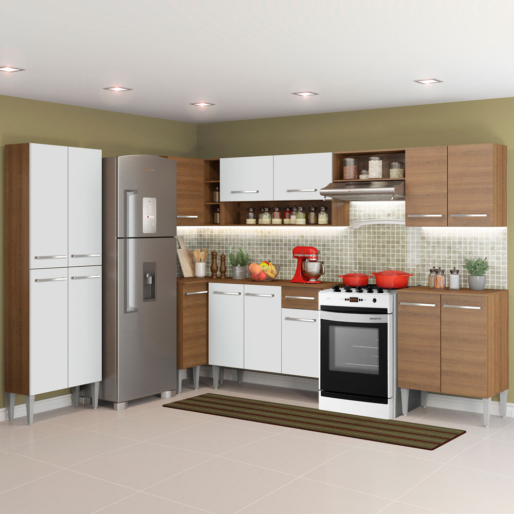 Cocina Integral Esquinera 481cm Marrón/Blanco Emilly Moon 01