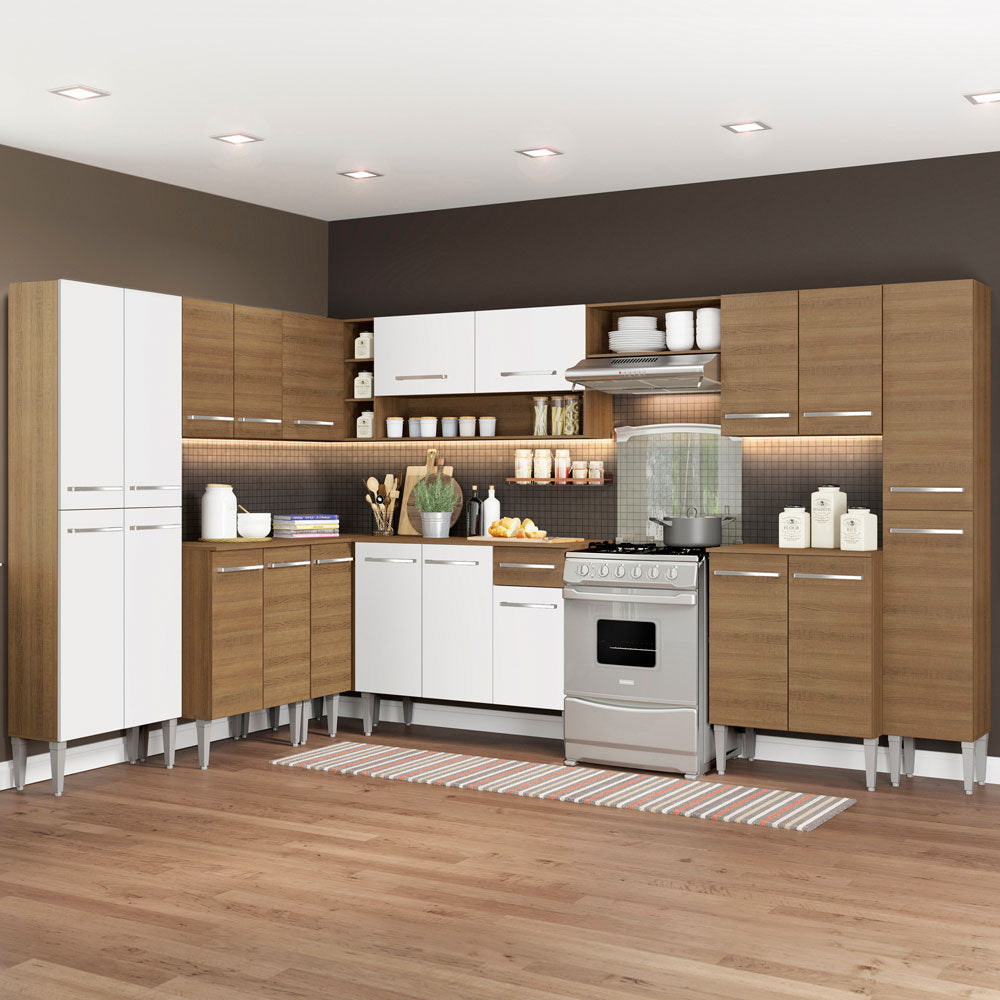 Cocina Integral Esquinera 513cm Marrón/Blanco Emilly Big 02
