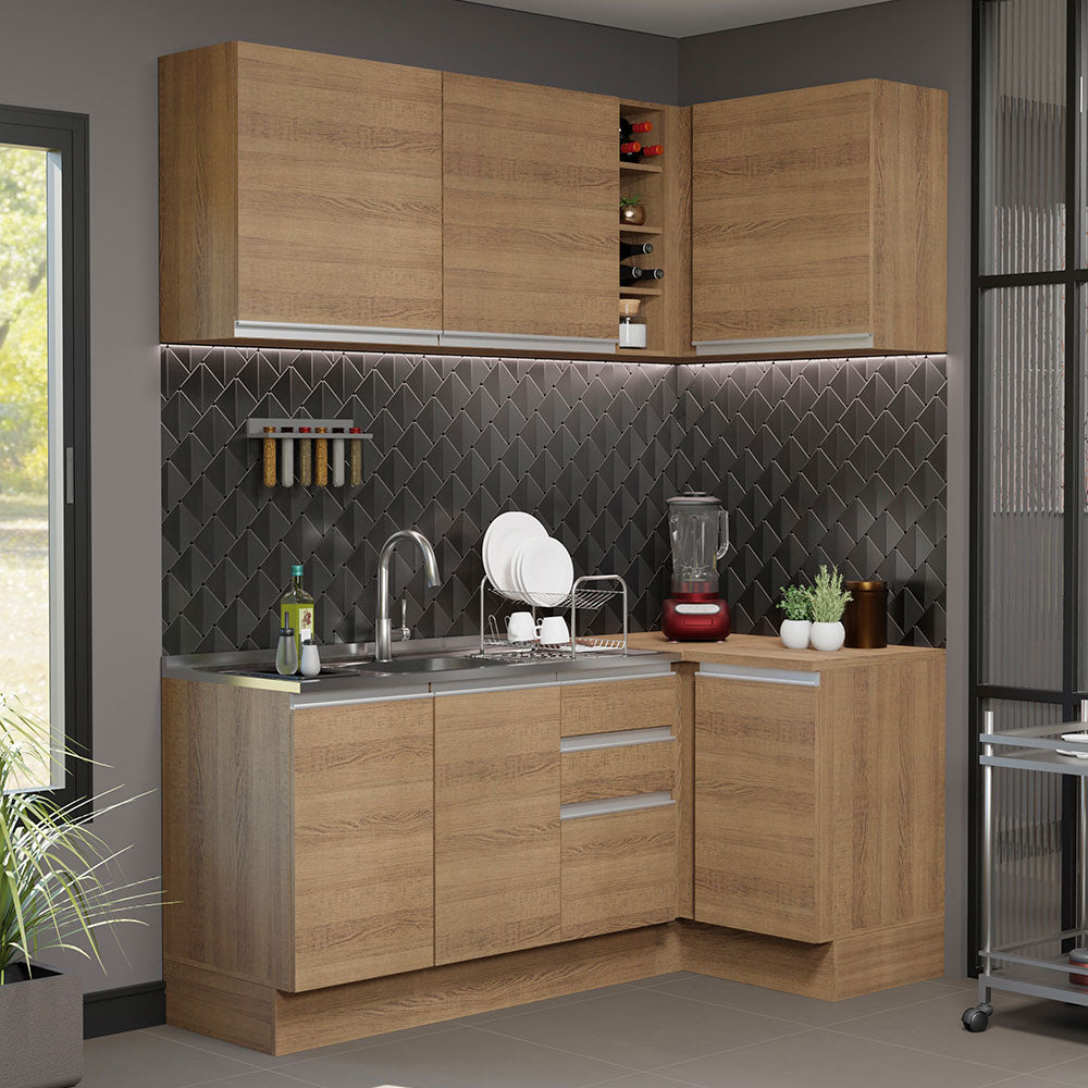 Cocina Integral Esquinera 269cm Marrón Glamy 01
