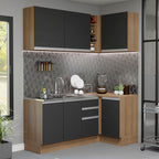 Cocina Integral Esquinera 269cm Marrón/Negro Glamy 01