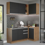 Cocina Integral Esquinera 269cm Marrón/Negro Glamy 01