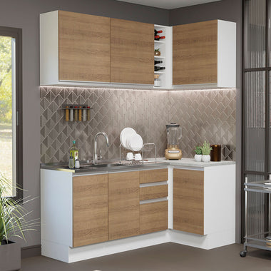 Cocina Integral Esquinera 269cm Blanco/Marrón Glamy 01