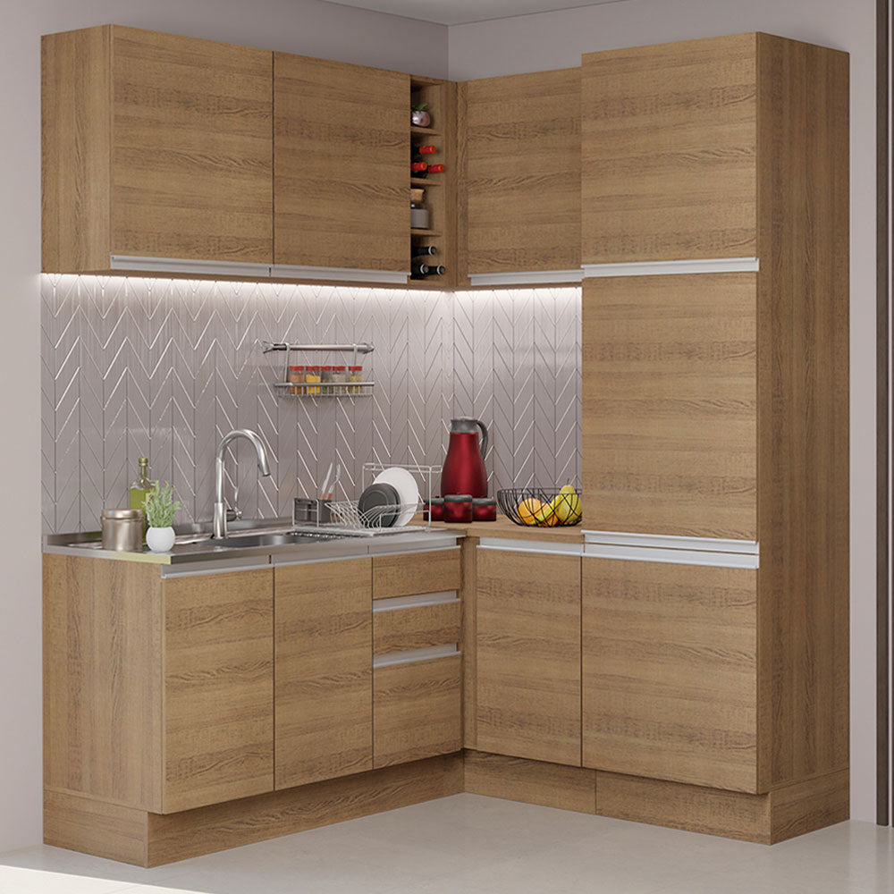 Cocina Integral Esquinera 329cm Marrón Glamy 01