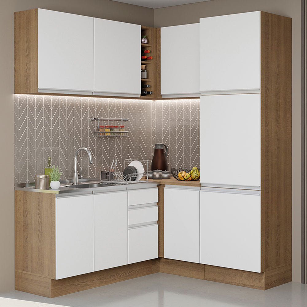 Cocina Integral Esquinera 329cm Marrón/Blanco Glamy 01