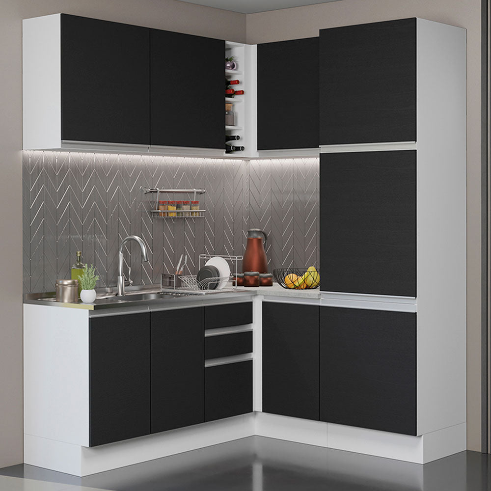 Cocina Integral Esquinera 329cm Blanco/Negro Glamy 01