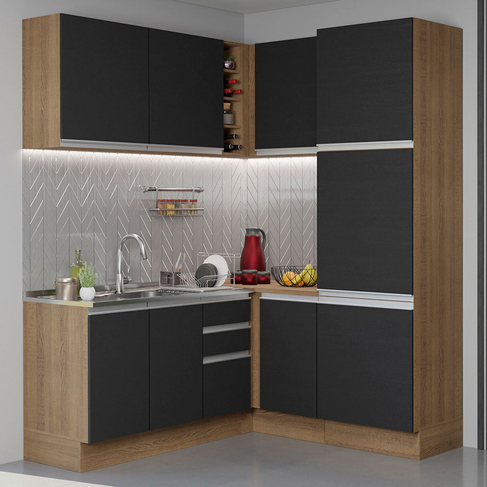 Cocina Integral Esquinera 329cm Marrón/Negro Glamy 01
