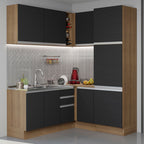 Cocina Integral Esquinera 329cm Marrón/Negro Glamy 01