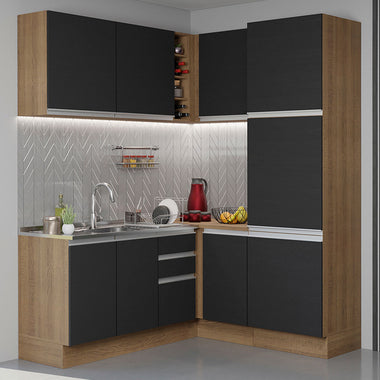 Cocina Integral Esquinera 329cm Marrón/Negro Glamy 01