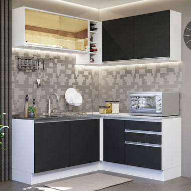 Cocina Integral Esquinera 329cm Blanco/Negro Glamy 02