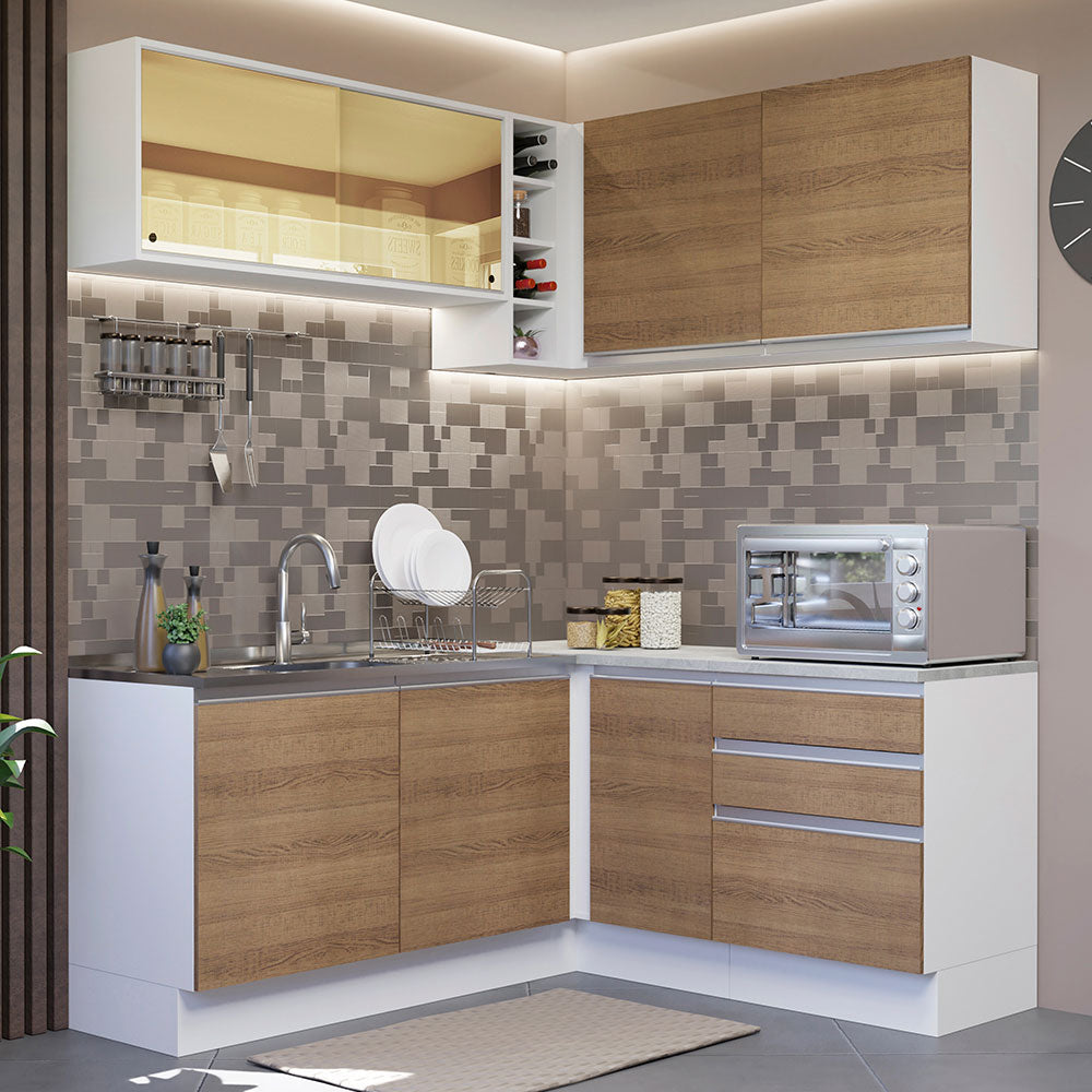 Cocina Integral Esquinera 329cm Blanco/Marrón Glamy 02