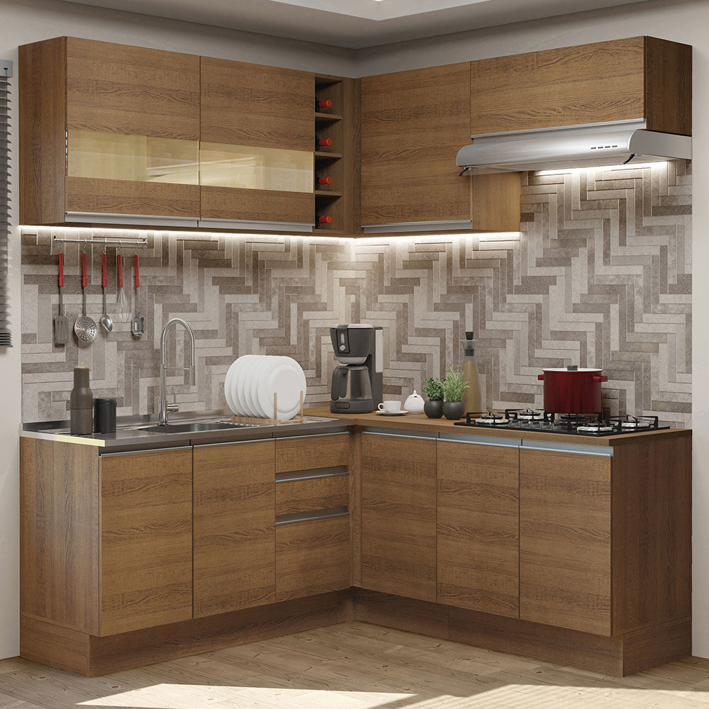 Cocina Integral Esquinera 349cm Marrón Glamy 01