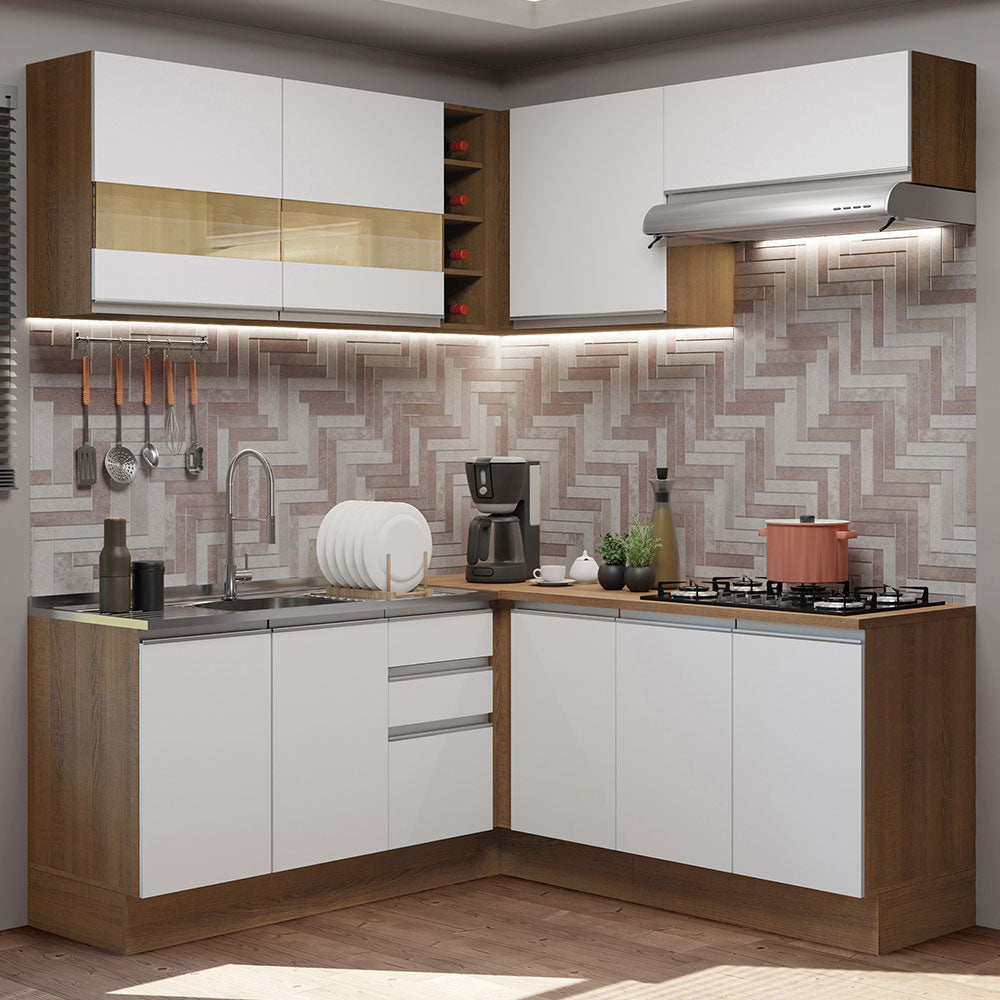 Cocina Integral Esquinera 349cm Marrón/Blanco Glamy 01