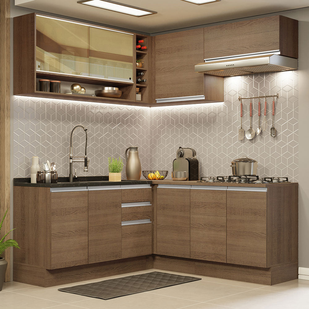 Cocina Integral Esquinera 349cm Marrón Glamy 02