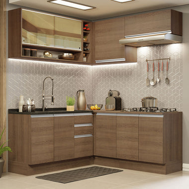 Cocina Integral Esquinera 349cm Marrón Glamy 02
