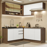 Cocina Integral Esquinera 349cm Marrón/Blanco Glamy 02