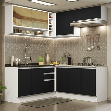 Cocina Integral Esquinera 349cm Blanco/Negro Glamy 02