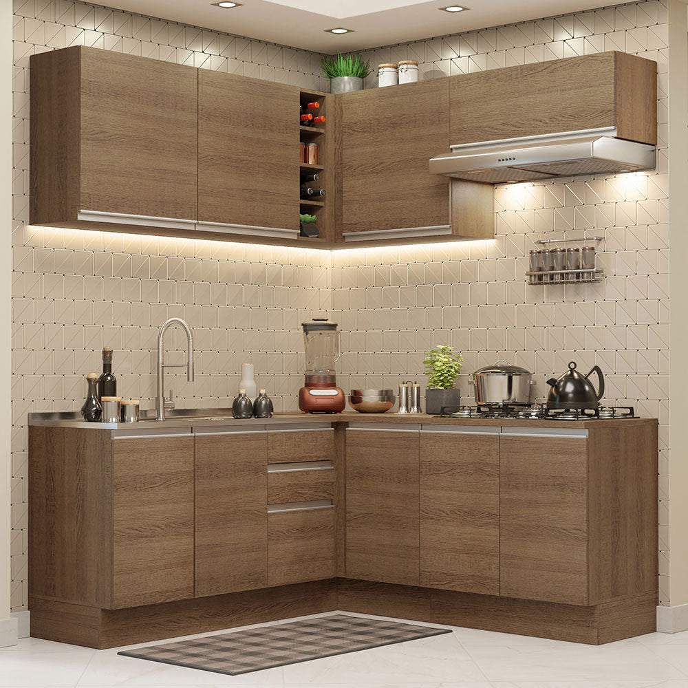 Cocina Integral Esquinera 349cm Marrón Glamy 03