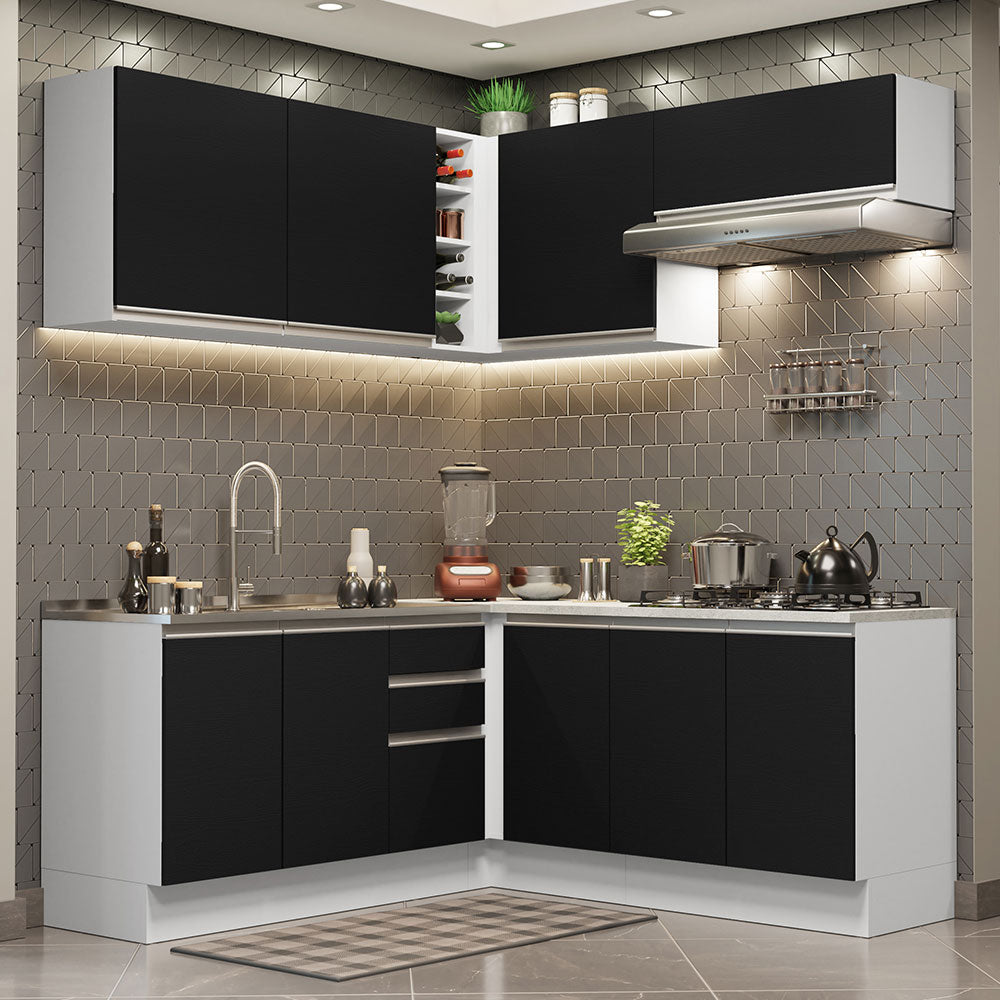 Cocina Integral Esquinera 349cm Blanco/Negro Glamy 03