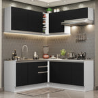 Cocina Integral Esquinera 349cm Blanco/Negro Glamy 03