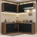 Cocina Integral Esquinera 349cm Marrón/Negro Glamy 03