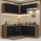 Cocina Integral Esquinera 349cm Marrón/Negro Glamy 03