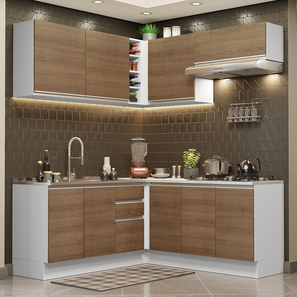 Cocina Integral Esquinera 349cm Blanco/Marrón Glamy 03