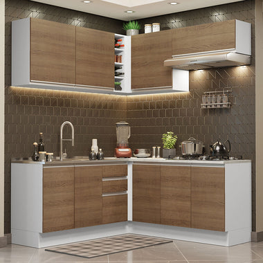 Cocina Integral Esquinera 349cm Blanco/Marrón Glamy 03