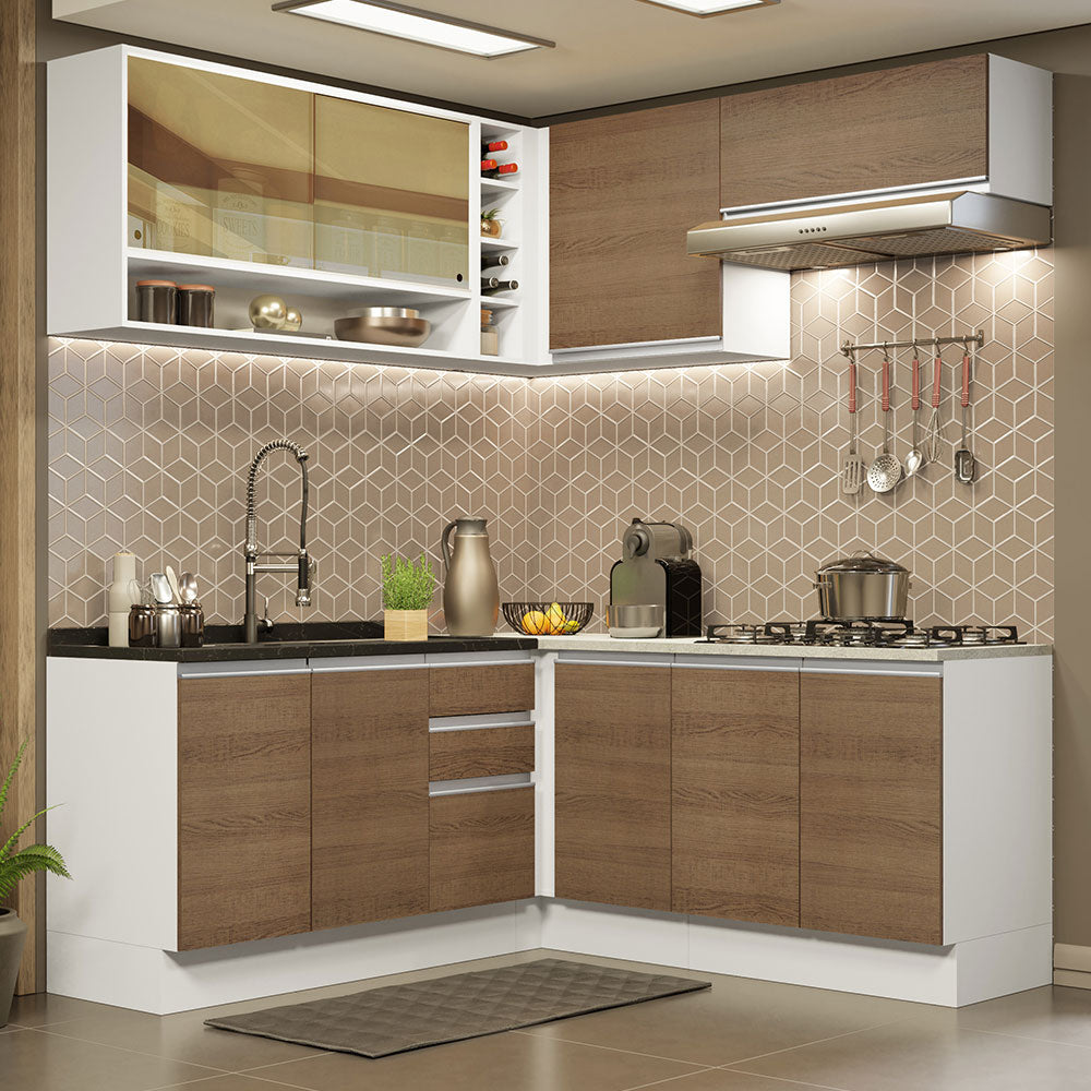 Cocina Integral Esquinera 349cm Blanco/Marrón Glamy 04
