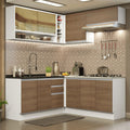 Cocina Integral Esquinera 349cm Blanco/Marrón Glamy 04