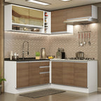 Cocina Integral Esquinera 349cm Blanco/Marrón Glamy 04